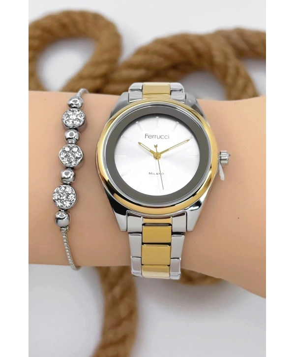 Kadın Kol Saati Gümüş-gold Renk Çelik Kordon Çelik Kasa Gümüş-gold Sdfer144