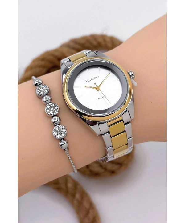 Kadın Kol Saati Gümüş-gold Renk Çelik Kordon Çelik Kasa Gümüş-gold Sdfer144