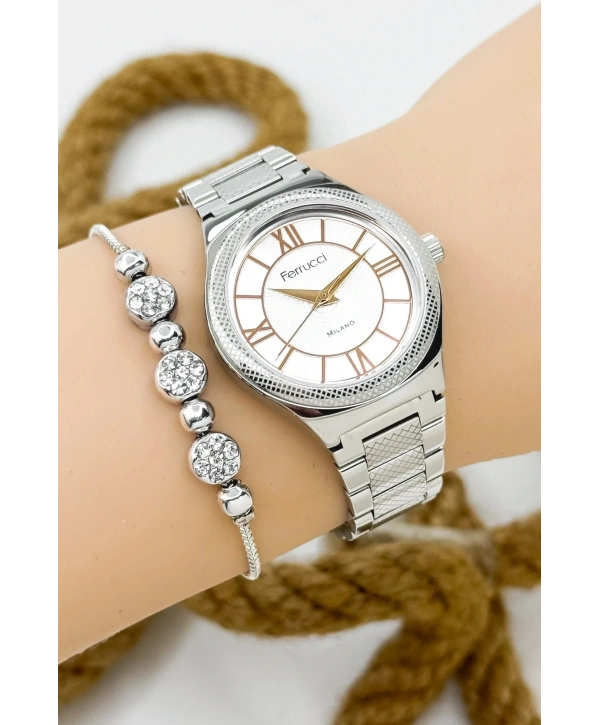Kadın Kol Saati Gümüş Renk Çelik Kordon Çelik Kasa Gümüş-beyaz Sdfer145