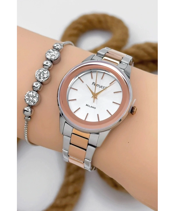 Kadın Kol Saati - Şık Çelik Kordon Ve Kasa, Orijinal Ve Garantili Gümüş-rose Gold Sdfer147