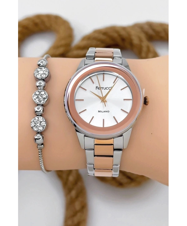 Kadın Kol Saati - Şık Çelik Kordon Ve Kasa, Orijinal Ve Garantili Gümüş-rose Gold Sdfer147