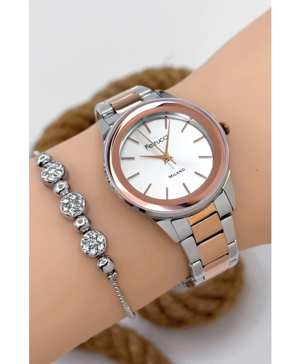 Kadın Kol Saati - Şık Çelik Kordon Ve Kasa, Orijinal Ve Garantili Gümüş-rose Gold Sdfer147