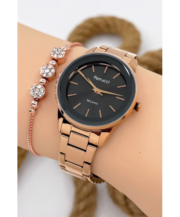 Kadın Kol Saati - Şık Çelik Kordon Ve Kasa, Orijinal Ve Garantili Rose Gold-siyah Sdfer147