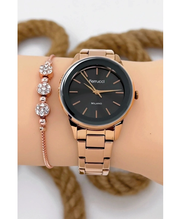 Kadın Kol Saati - Şık Çelik Kordon Ve Kasa, Orijinal Ve Garantili Rose Gold-siyah Sdfer147
