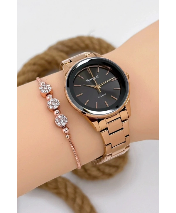 Kadın Kol Saati - Şık Çelik Kordon Ve Kasa, Orijinal Ve Garantili Rose Gold-siyah Sdfer147