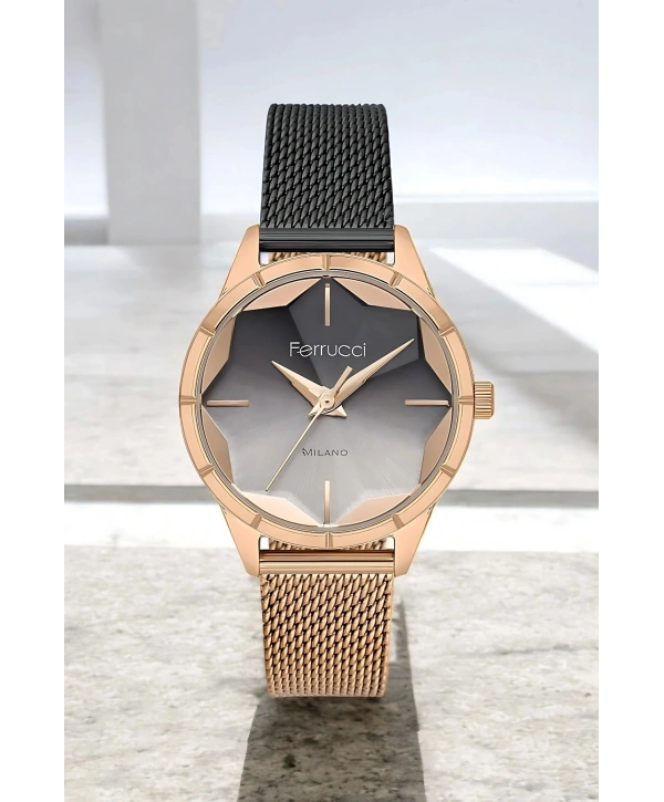 Şık Çelik Kasa Ve Hasır Kordon, Kadın Kol Saati, Orijinal Ve Garantili Rose Gold-siyah Sdfe