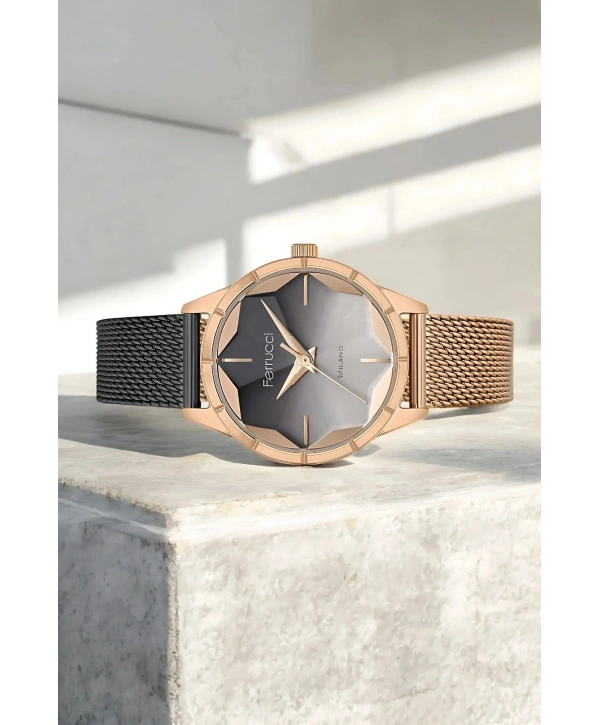 Şık Çelik Kasa Ve Hasır Kordon, Kadın Kol Saati, Orijinal Ve Garantili Rose Gold-siyah Sdfe