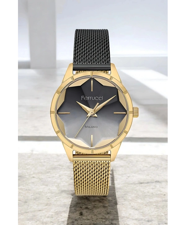 Şık Çelik Kasa Ve Hasır Kordon, Kadın Kol Saati, Orijinal Ve Garantili Gold-siyah Sdfer148