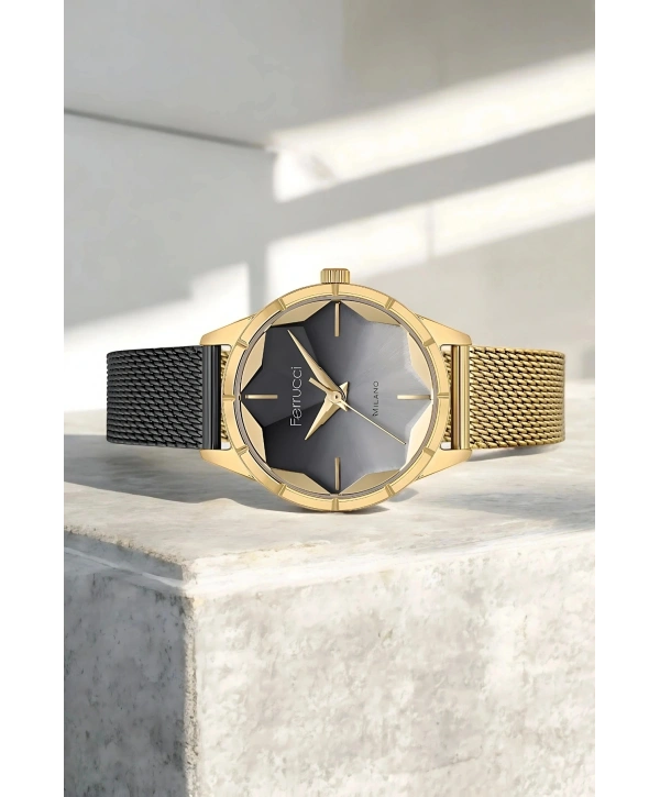 Şık Çelik Kasa Ve Hasır Kordon, Kadın Kol Saati, Orijinal Ve Garantili Gold-siyah Sdfer148