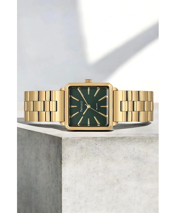 Kadın Kol Saati - Çelik Kordon & Şık Tasarım, 2 Yıl Garanti Gold-Yeşil sdfer150