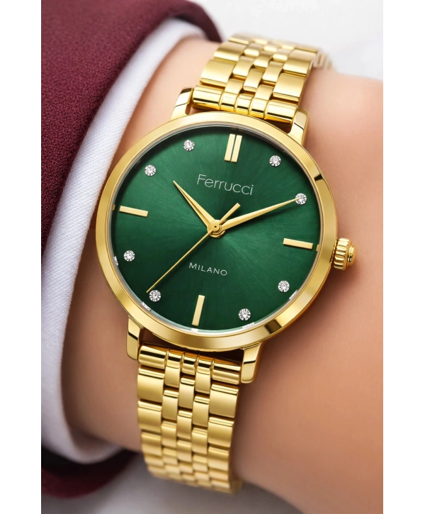 Çelik Kordon & Şık Tasarım, Kadın Kol Saati, 3ATM Suya Dayanıklı Gold-Yeşil sdfer154
