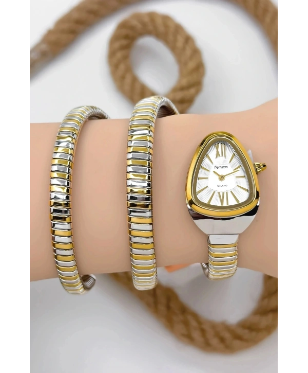 Çelik Kordon Yılan Model , Kadın Kol Saati, 3atm Suya Dayanıklı Gold-gümüş Sdfer155