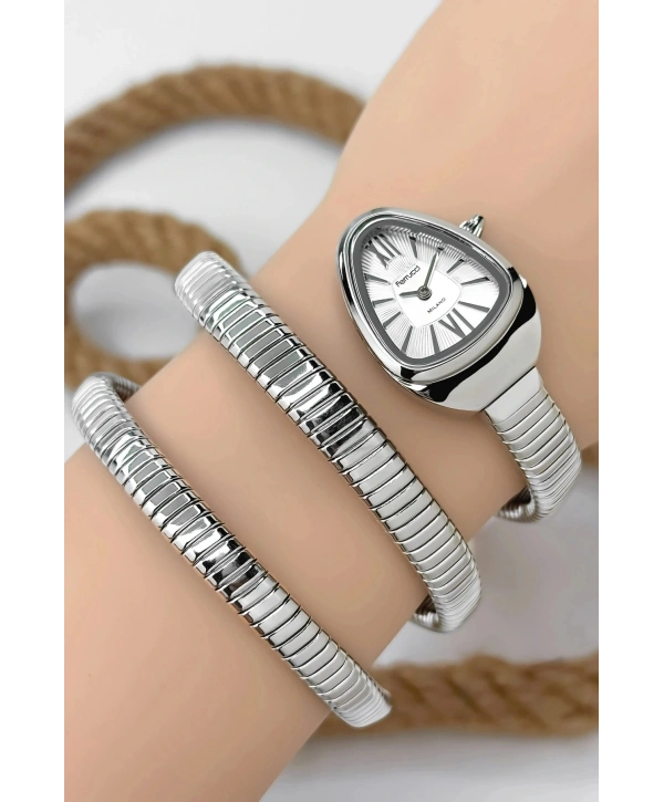 Çelik Kordon Yılan Model , Kadın Kol Saati, 3atm Suya Dayanıklı Gümüş Sdfer155
