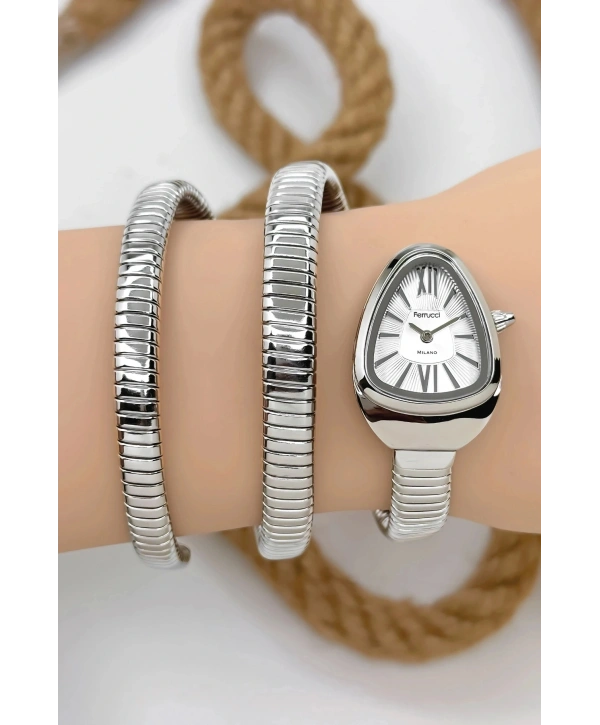 Çelik Kordon Yılan Model , Kadın Kol Saati, 3atm Suya Dayanıklı Gümüş Sdfer155