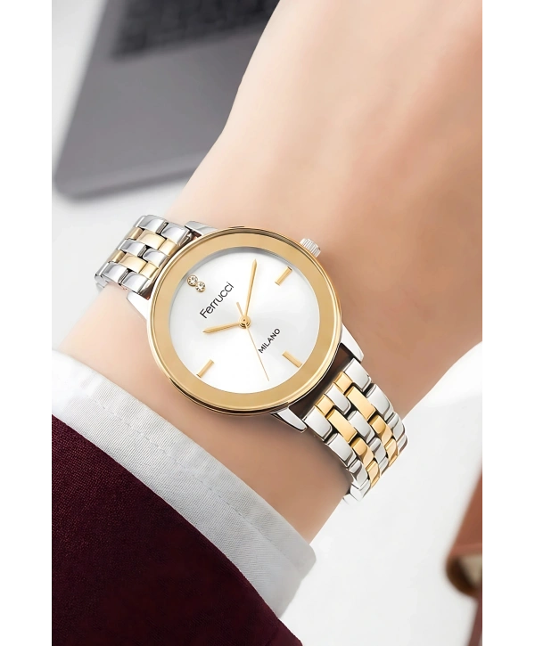 Çelik Kordon & Özel Tasarım, Kadın Kol Saati, 3atm Suya Dayanıklı Gold-gümüş Sdfer156