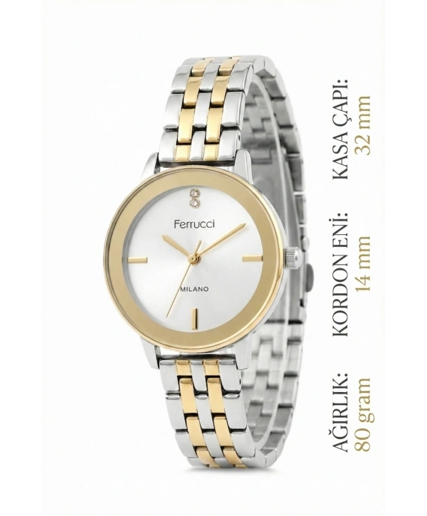 Çelik Kordon & Özel Tasarım, Kadın Kol Saati, 3atm Suya Dayanıklı Gold-gümüş Sdfer156