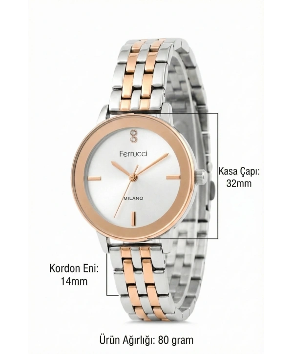 Çelik Kordon & Özel Tasarım, Kadın Kol Saati, 3atm Suya Dayanıklı Rose-gümüş Sdfer156