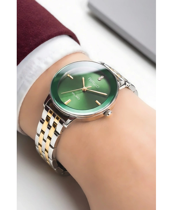 Çelik Kordon & Özel Tasarım, Kadın Kol Saati, 3atm Suya Dayanıklı Gold-gümüş-yeşil Sdfer156