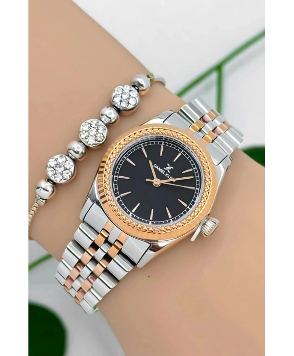 Kadın Kol Saati Rose-gümüş-siyah Renk Çelik Kordon&kasa Sddk091