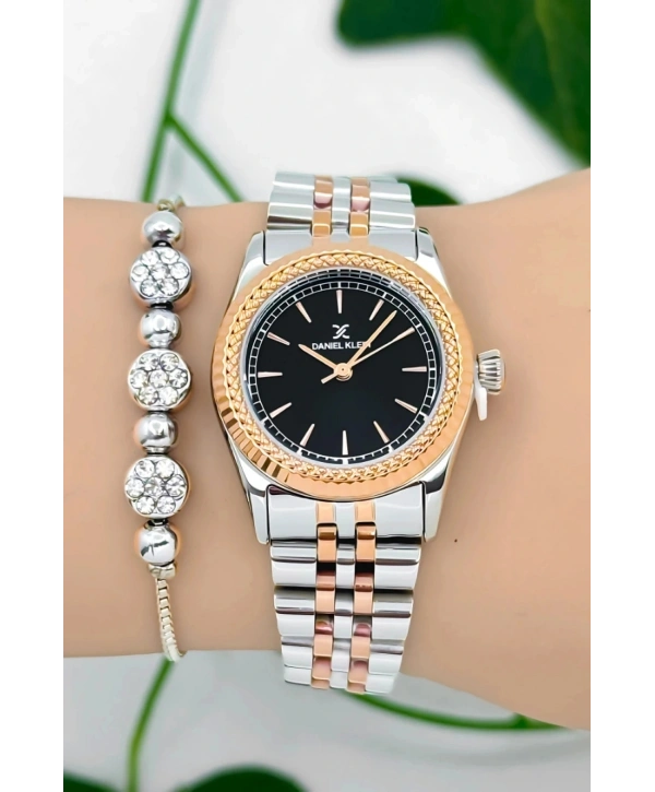 Kadın Kol Saati Rose-gümüş-siyah Renk Çelik Kordon&kasa Sddk091