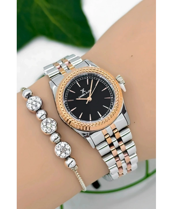 Kadın Kol Saati Rose-gümüş-siyah Renk Çelik Kordon&kasa Sddk091