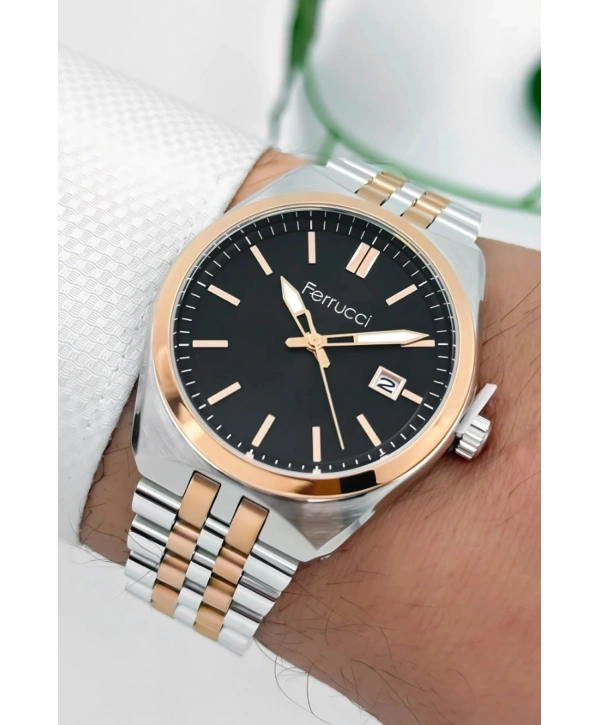 Ferrucci Takvimli Erkek Kol Saati, Çelik Kordon & Özel Tasarım, 3atm Suya Dayanıklı Gümüş-rose Sdfer159
