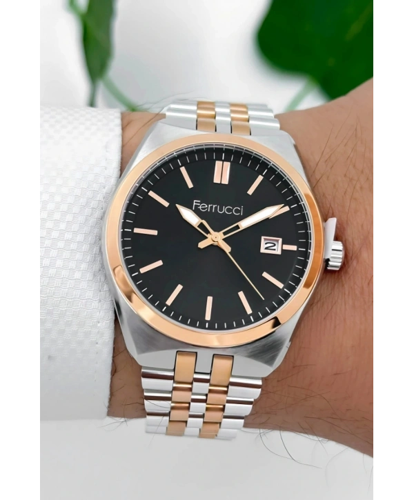 Ferrucci Takvimli Erkek Kol Saati, Çelik Kordon & Özel Tasarım, 3atm Suya Dayanıklı Gümüş-rose Sdfer159