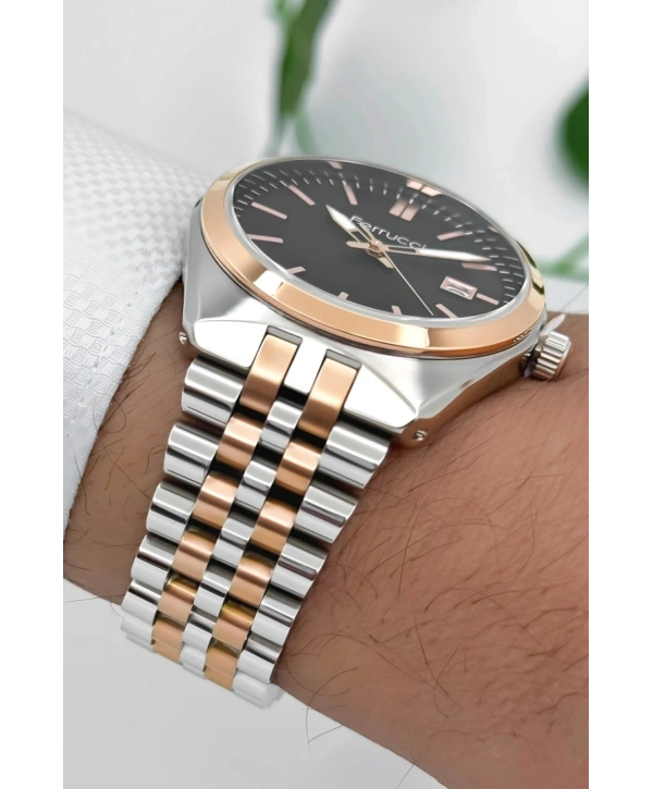 Ferrucci Takvimli Erkek Kol Saati, Çelik Kordon & Özel Tasarım, 3atm Suya Dayanıklı Gümüş-rose Sdfer159