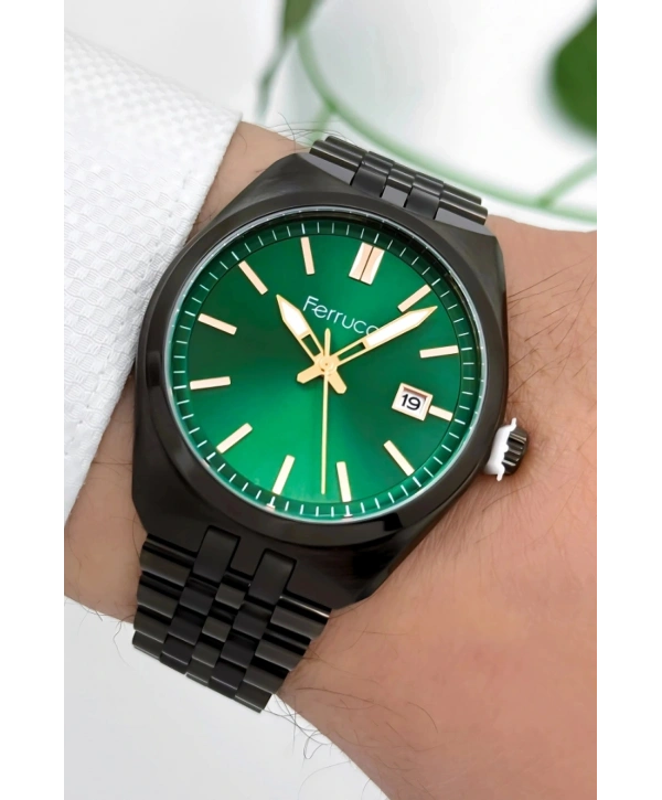 Ferrucci Takvimli Erkek Kol Saati, Çelik Kordon & Özel Tasarım, 3atm Suya Dayanıklı Siyah Sdfer159
