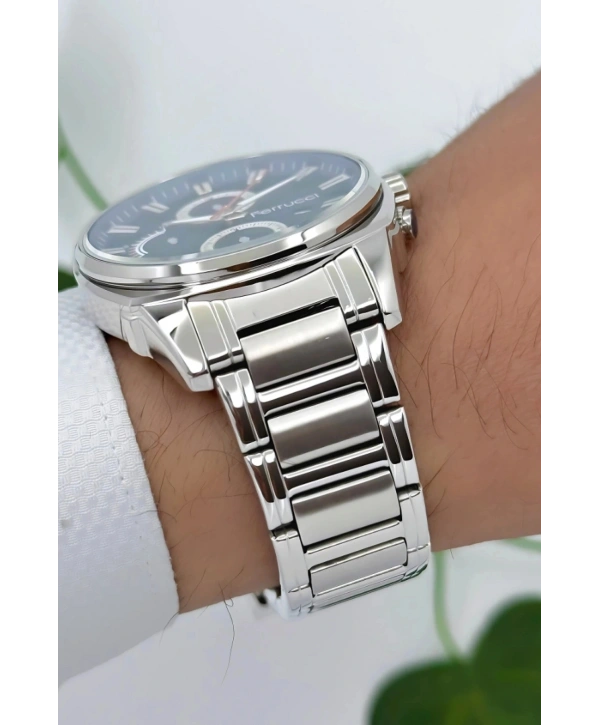 Ferrucci Takvimli3atm Suya Dayanıklı Erkek Kol Saati, Çelik Kordon & Özel Tasarım, Gümüş-mavi Sdfer160