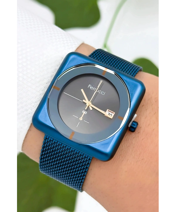 Ferrucci Takvimli Çelik Kordon & Özel Tasarım, 3atm Suya Dayanıklı Erkek Kol Saati, Lacivert Sdfer162