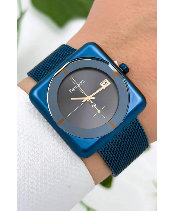 Ferrucci Takvimli Çelik Kordon & Özel Tasarım, 3atm Suya Dayanıklı Erkek Kol Saati, Lacivert Sdfer162