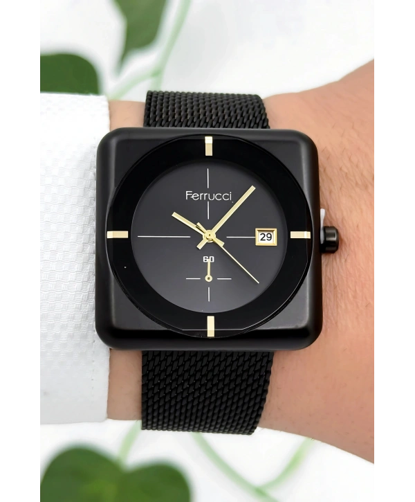 Ferrucci Takvimli Çelik Kordon & Özel Tasarım, 3atm Suya Dayanıklı Erkek Kol Saati, Siyah Sdfer162