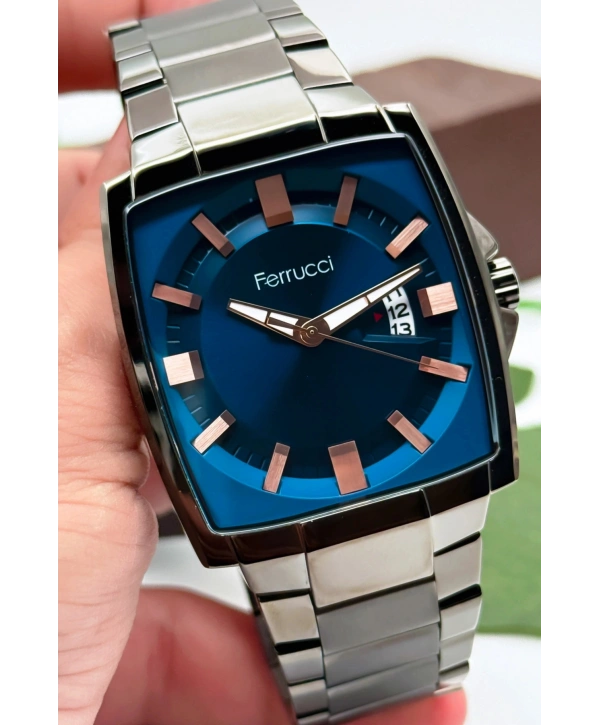 Ferrucci Takvimli Erkek Kol Saati, Çelik Kordon & Özel Tasarım, 3atm Suya Dayanıklı Füme Sdfer163