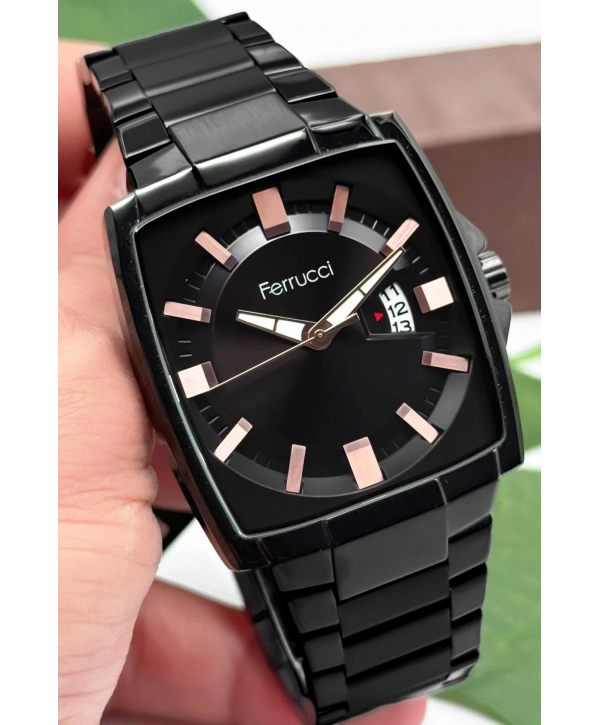 Ferrucci Takvimli Erkek Kol Saati, Çelik Kordon & Özel Tasarım, 3atm Suya Dayanıklı Siyah Sdfer163