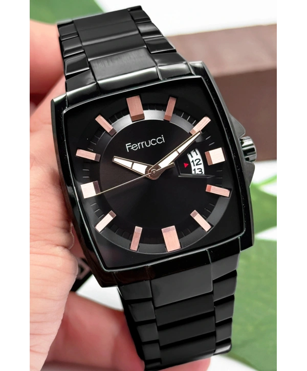 Ferrucci Takvimli Erkek Kol Saati, Çelik Kordon & Özel Tasarım, 3atm Suya Dayanıklı Siyah Sdfer163