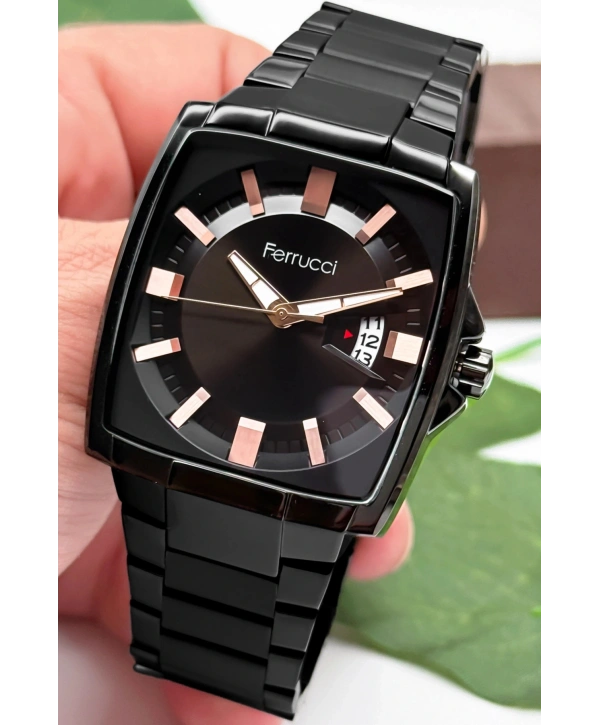 Ferrucci Takvimli Erkek Kol Saati, Çelik Kordon & Özel Tasarım, 3atm Suya Dayanıklı Siyah Sdfer163