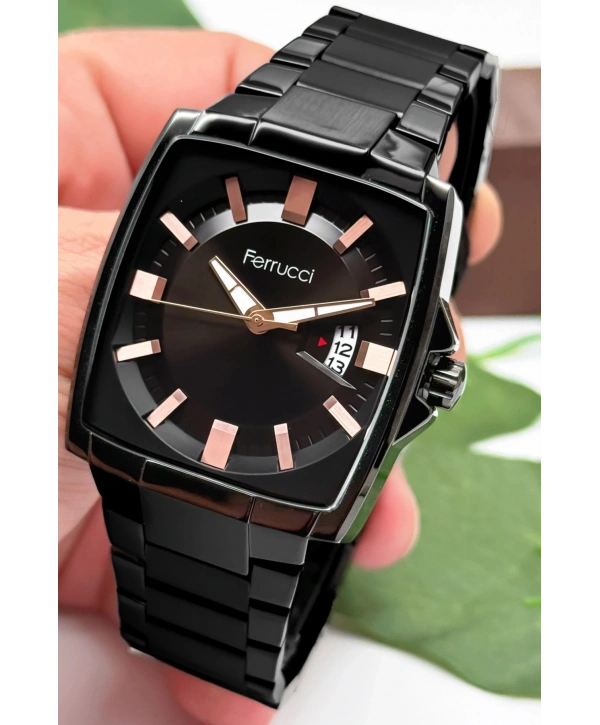 Ferrucci Takvimli Erkek Kol Saati, Çelik Kordon & Özel Tasarım, 3atm Suya Dayanıklı Siyah Sdfer163