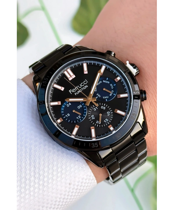 Function Erkek Kol Saati, Çelik Kordon 3ATM Suya Dayanıklı Siyah sdfer167