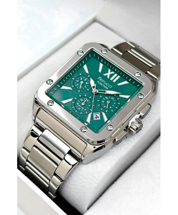 Function Erkek Kol Saati, Çelik Kordon 3atm Suya Dayanıklı Gümüş-yeşil Sdfer168