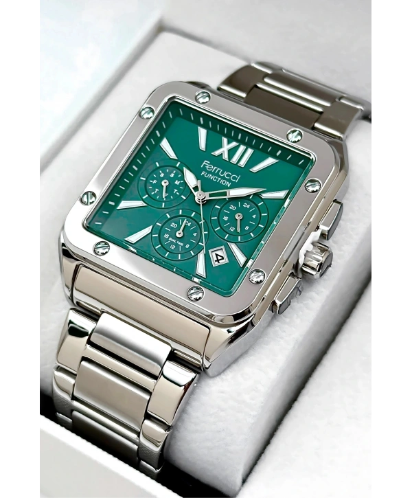 Function Erkek Kol Saati, Çelik Kordon 3atm Suya Dayanıklı Gümüş-yeşil Sdfer168
