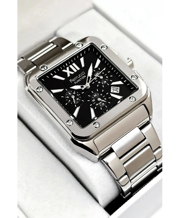 Function Erkek Kol Saati, Çelik Kordon 3atm Suya Dayanıklı Gümüş-siyah Sdfer168