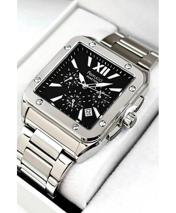 Function Erkek Kol Saati, Çelik Kordon 3atm Suya Dayanıklı Gümüş-siyah Sdfer168