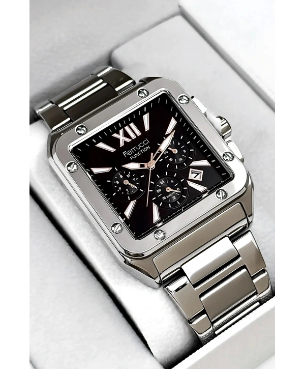 Function Erkek Kol Saati, Çelik Kordon 3atm Suya Dayanıklı Gümüş-siyah-rose Sdfer168