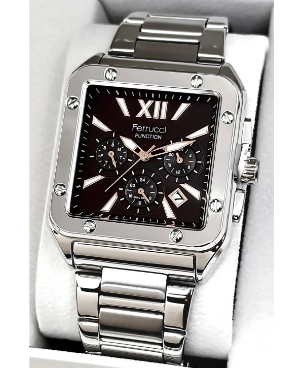 Function Erkek Kol Saati, Çelik Kordon 3atm Suya Dayanıklı Gümüş-siyah-rose Sdfer168