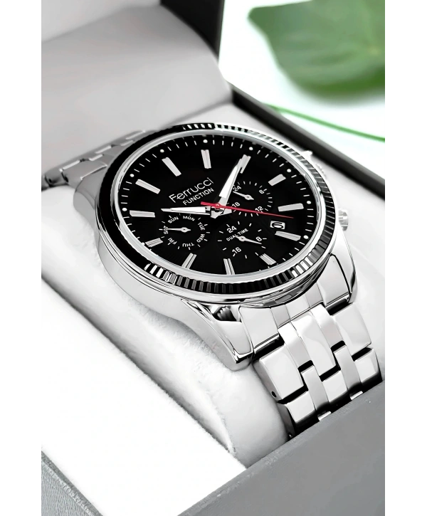 Function Erkek Kol Saati Çelik Kordon Gümüş-siyah Bileklik Hediyeli 3atm Sdfer170
