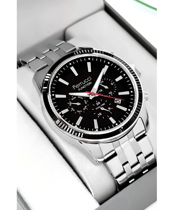 Function Erkek Kol Saati Çelik Kordon Gümüş-siyah Bileklik Hediyeli 3atm Sdfer170