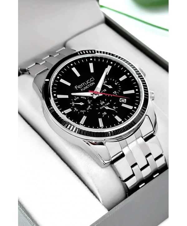 Function Erkek Kol Saati Çelik Kordon Gümüş-siyah Bileklik Hediyeli 3atm Sdfer170