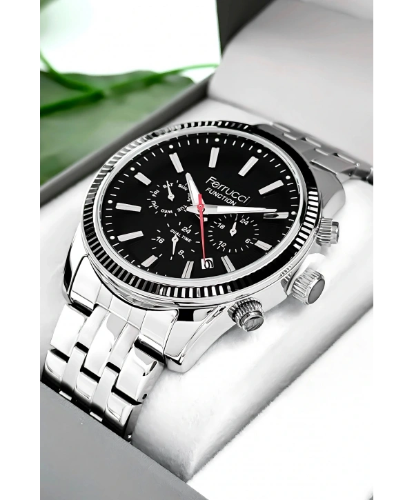 Function Erkek Kol Saati Çelik Kordon Gümüş-siyah Bileklik Hediyeli 3atm Sdfer170