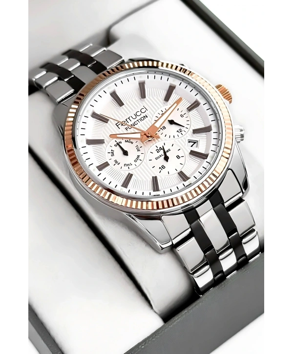 Function Erkek Kol Saati Çelik Kordon Gümüş-beyaz Bileklik Hediyeli 3atm Sdfer170